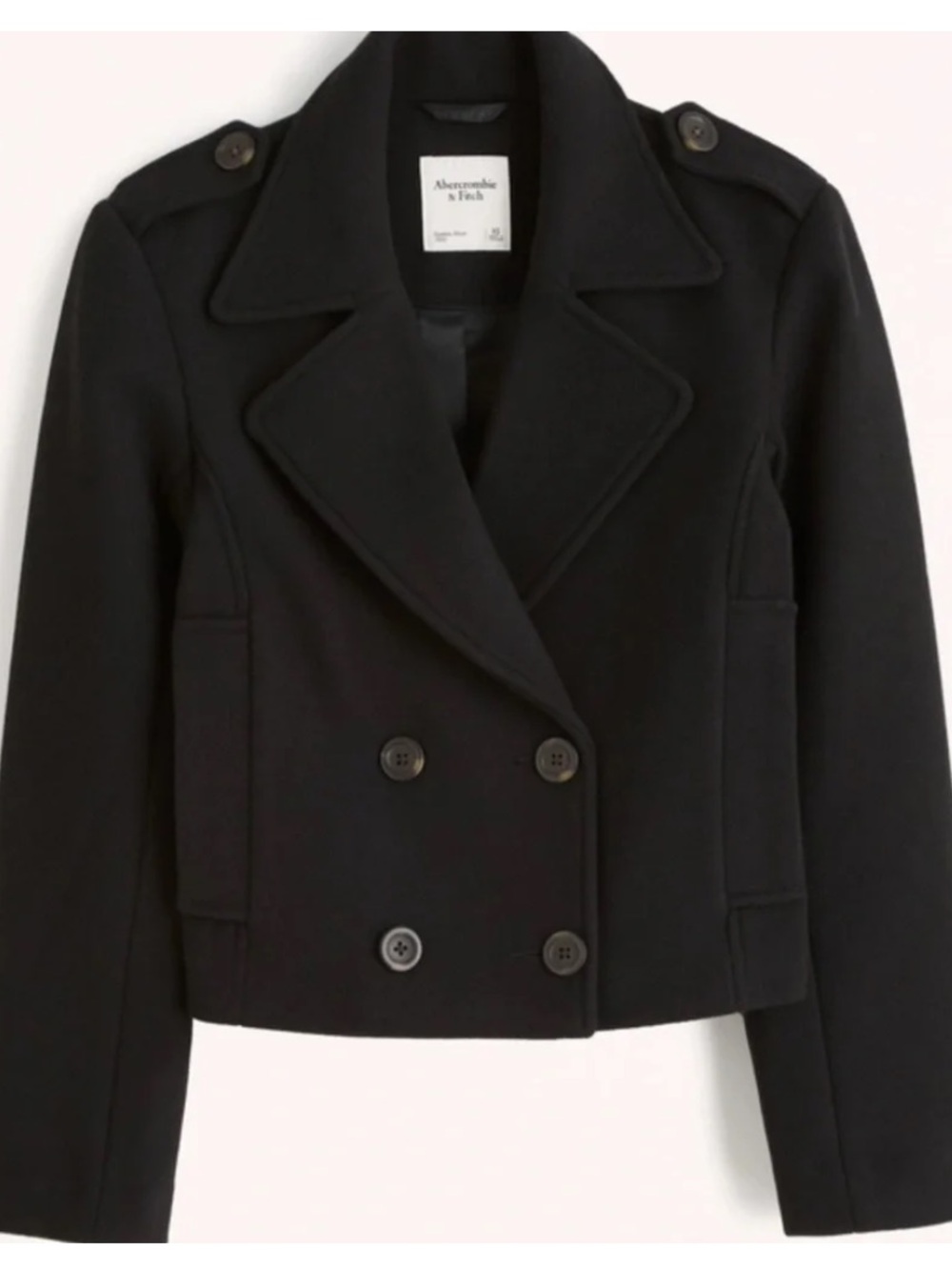 NWOT Abercrombie & Fitch Double Breasted Cropped Wool Blend Pea Coat in Black